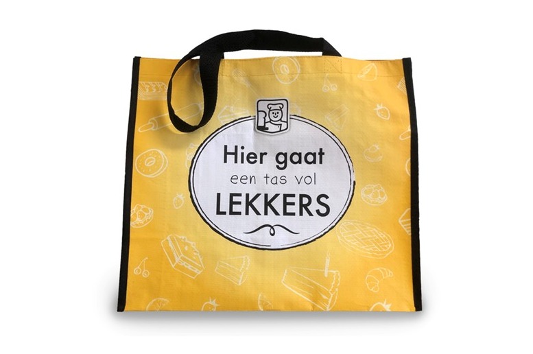 Bigshoppers geel - Hier gaat een tas vol lekkers